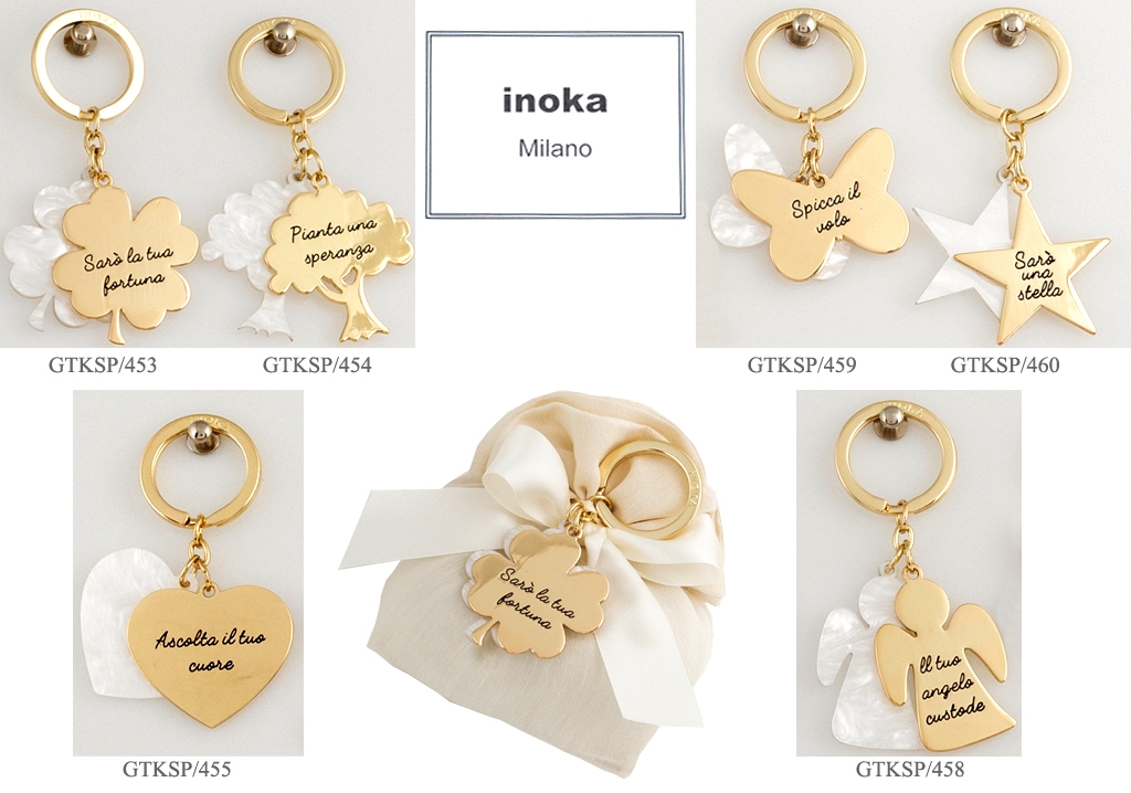 Bomboniera portachiavi inoka oro e perla