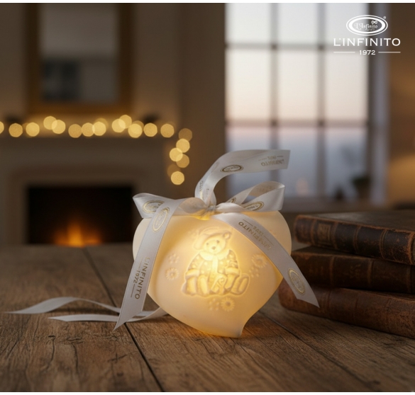 Bomboniera cuore con decoro orsetto sposi e led
