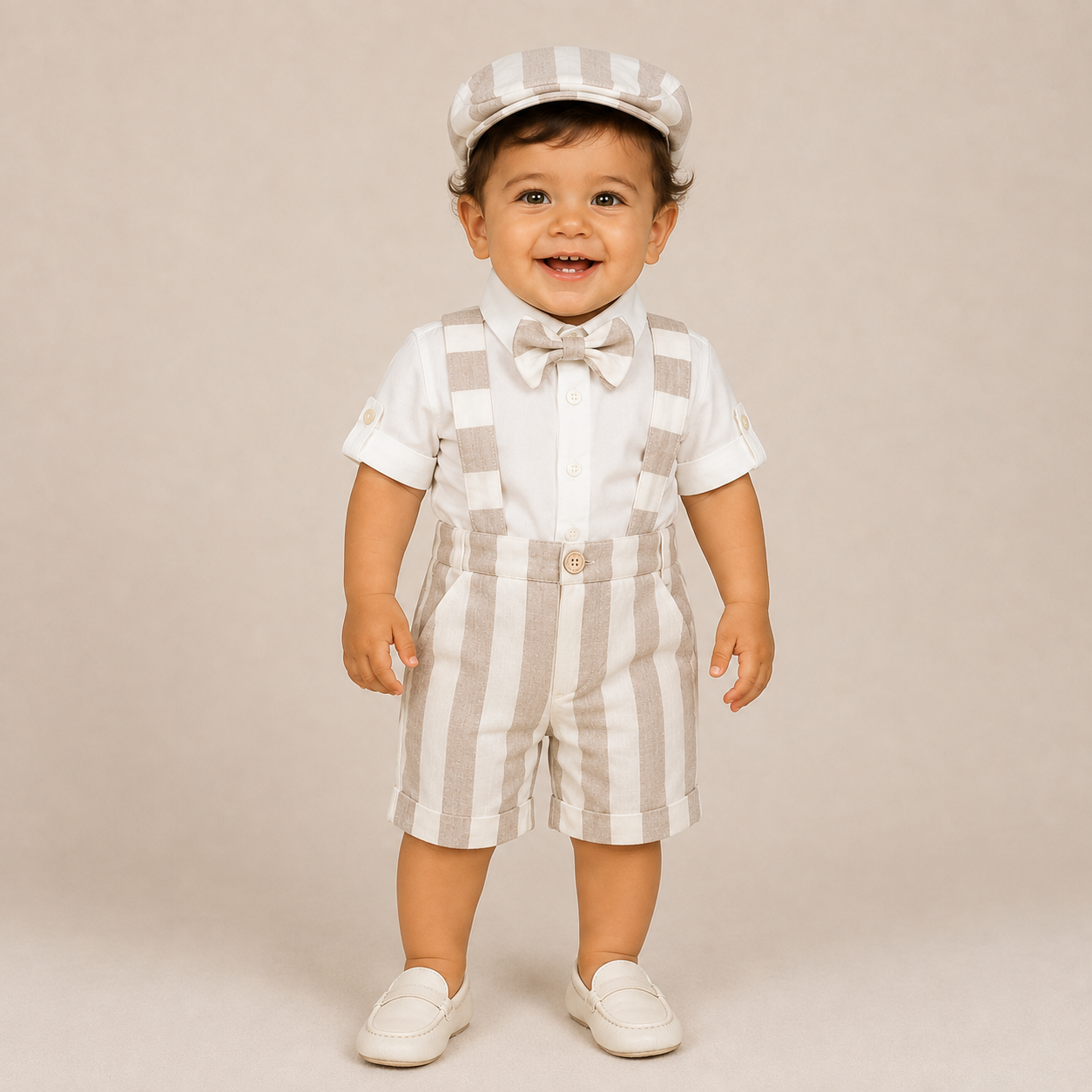 Abito salopette in lino beige