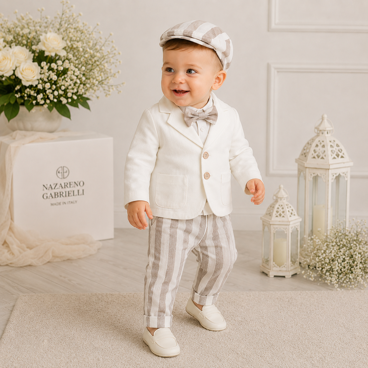 Abito completo per bimbo in lino beige Abito completo per bimbo in lino beige