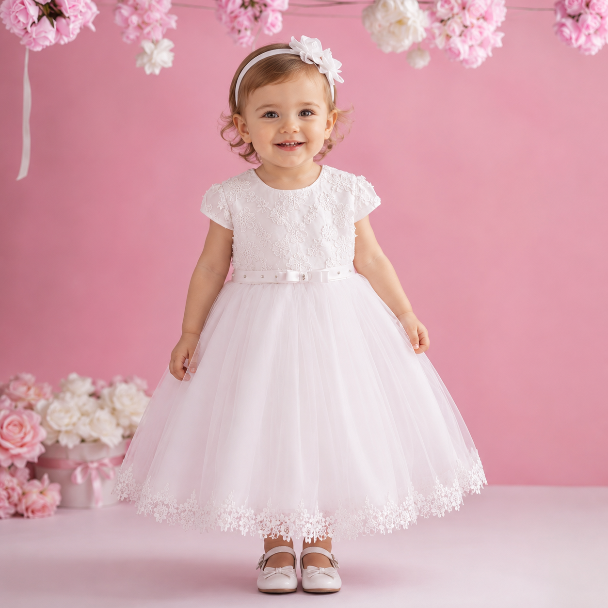Abito bimba con strass e macramè