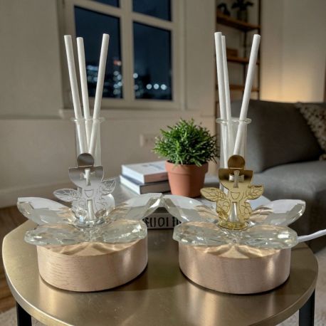 Bomboniera lampada led con fiore profumatore in cristallo per comunione