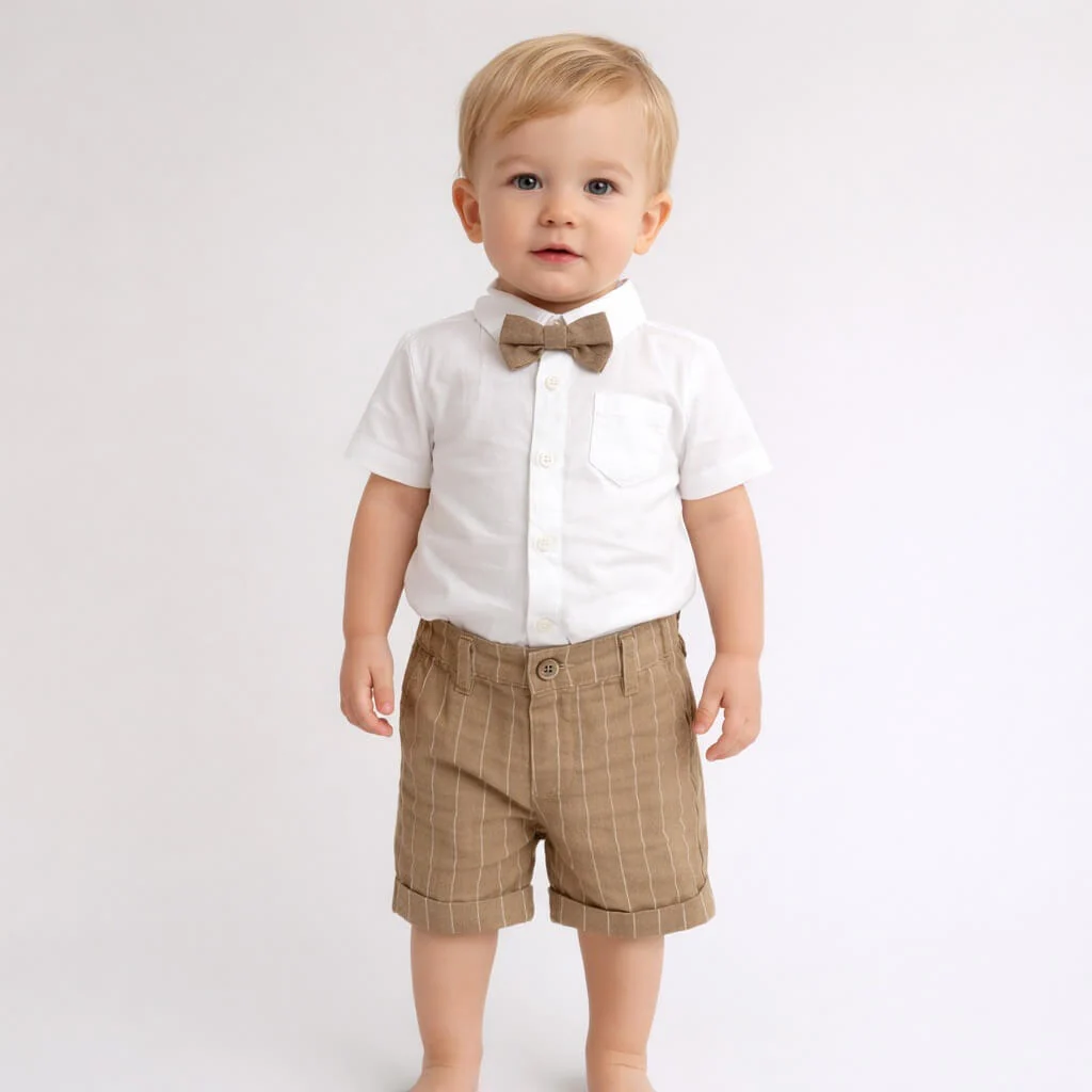 Completo bimbo estivo in cotone beige Completo bimbo estivo in cotone beige