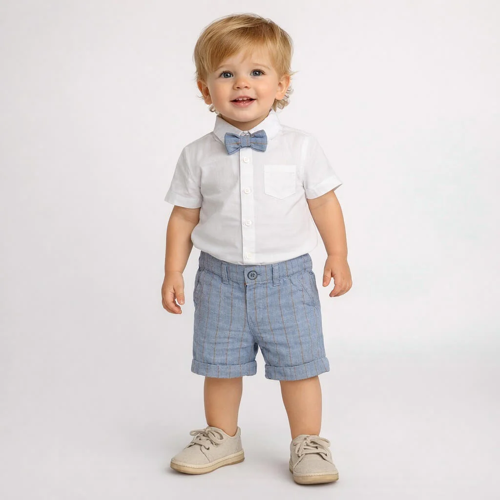 Completo bimbo estivo in cotone celeste