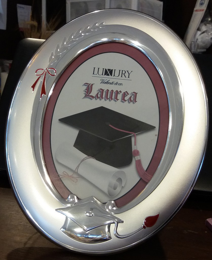 Bomboniera portafoto laurea in argento ovale