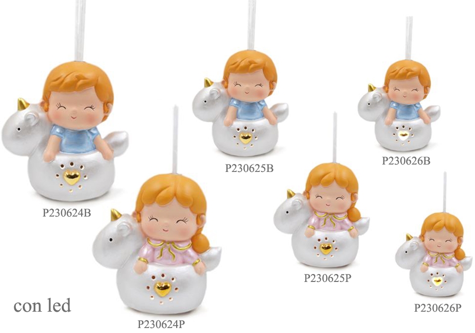 Bomboniera profumatore bimbo bimba su unicorno con led