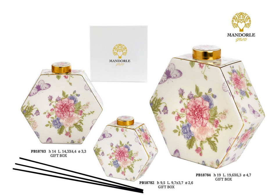 Bomboniera profumatore esagonale fiori pastello