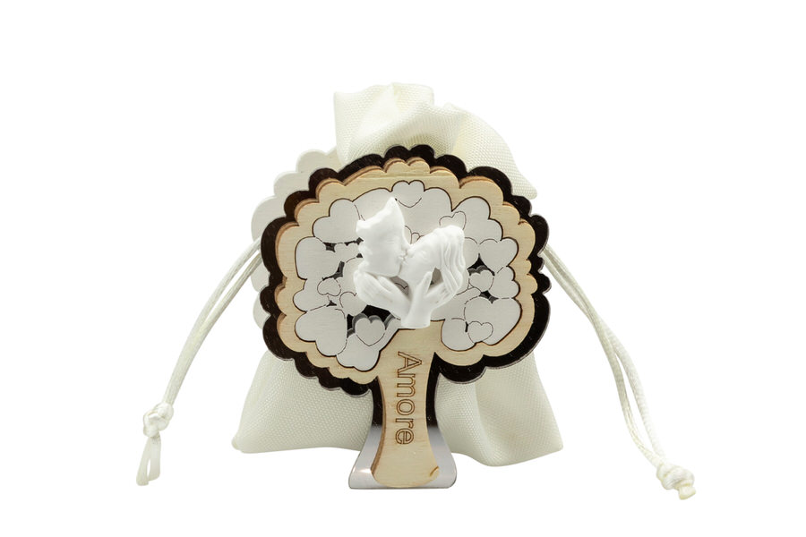 Bomboniera portaconfetti albero con sposi di gesso